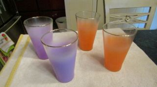 Vintage Blendo West Virginia Multi - Color Frosted Glasses Set 4 Orange Purple