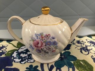 Vintage James Sadler England Teapot Floral Pattern With Gold Trim China Pottery