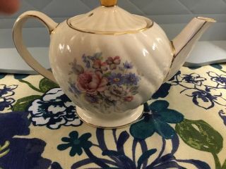 Vintage James Sadler England Teapot Floral Pattern With Gold Trim China Pottery 3