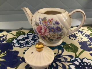 Vintage James Sadler England Teapot Floral Pattern With Gold Trim China Pottery 5