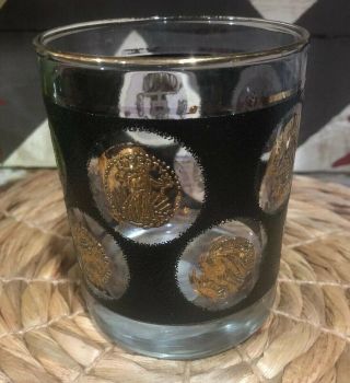 Vintage Libbey Black and Gold COIN GLASSES,  SET OF 4,  Whiskey - Cocktail 2