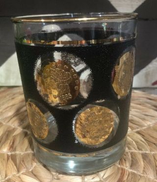 Vintage Libbey Black and Gold COIN GLASSES,  SET OF 4,  Whiskey - Cocktail 4