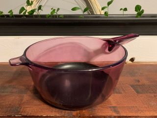 Corning Pyrex Vision Ware 2.  5 L Cranberry Glass Saucepan Pot Teflon