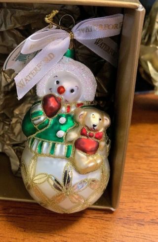 2003 Waterford Holiday Heirlooms Christmas Ornament Snowman W/ Teddy Kildare MIB 2