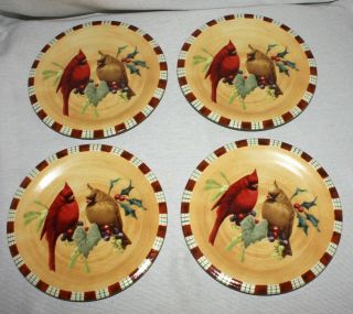 4 Lenox Winter Greetings Everyday Cardinal 8 1/2 " Holiday Salad Dessert Plates