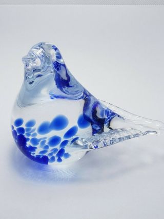 Vintage Italy Murano Glass Paperweight Blue White Bird 3.  5 " T X 4.  5 " W