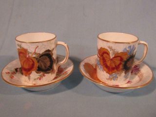 Pair Rare Royal Royal Worcester 1885 Demitasse Cups & Saucers