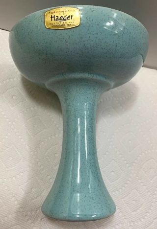 Vintage Mid Century Modern Haeger Pottery Turquoise Blue Vase Compote Pillar