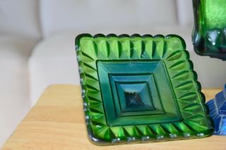 Vintage Art Deco Footed Blue Green Carnival Glass Candy Dish with Lid 5