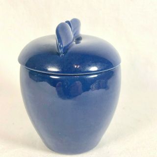 1940 ' s Red Wing Art Pottery Gypsy Trail Blue Apple Shaped Marmalade Lidded Jar 2