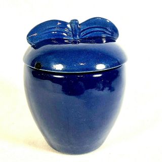 1940 ' s Red Wing Art Pottery Gypsy Trail Blue Apple Shaped Marmalade Lidded Jar 3