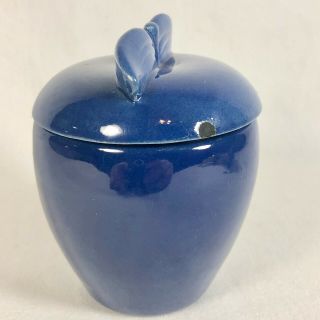 1940 ' s Red Wing Art Pottery Gypsy Trail Blue Apple Shaped Marmalade Lidded Jar 4