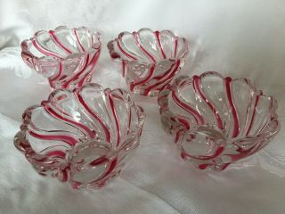 Set 4 Mikasa Crystal Red Pink Peppermint Swirl Bowl Glass Dish Germany 2 W/tags