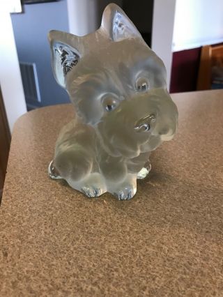 Vtg Viking Scottie Dog Clear Glass W/frost Or Satin Flat Bk Paperweight Rare
