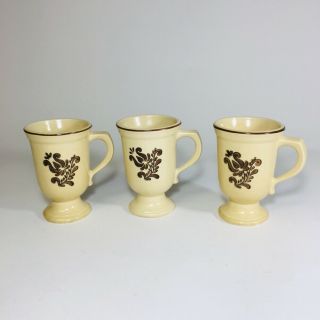 Pfaltzgraff Village Set Of 3 Pedestal Coffee Mugs Cups Brown Tan