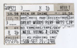 Rare Neil Young 9/21/86 Mansfield Ma Great Woods Ticket Stub Boston