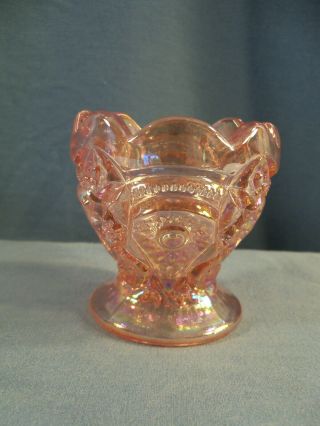 Imperial Pink Carnival Glass Fashion Pattern Toothpick Holder