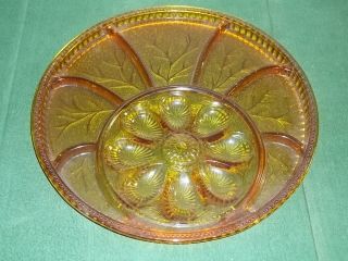 Indians Glass Amber Deviled Egg Plate Relish Tray
