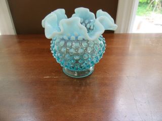 Vintage Fenton Hobnail Opalescent Blue 4 3/4 " Ruffled Vase
