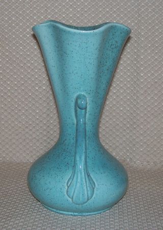 Vintage Red Wing Art Deco Aqua Turquoise Blue Speckled Double Handle Vase 505 4
