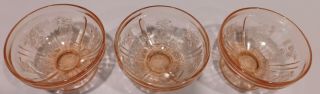 3 Vintage Federal Sharon Cabbage Rose Pink Depression Glass Sherbets Euc