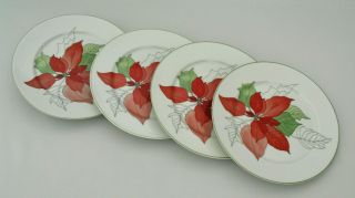 (4) Block Spal Watercolors - Poinsettia - 7 7/8 " Salad Plates -