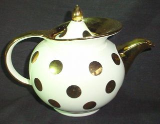 Vintage Hall China Windshield Gold Dot Teapot Mid Century Modern