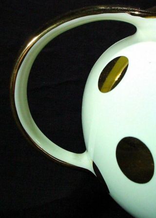 Vintage Hall China Windshield Gold Dot Teapot Mid Century Modern 3