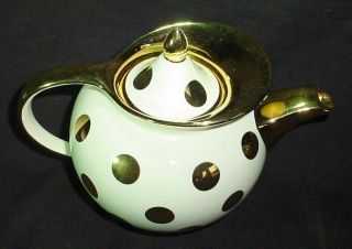 Vintage Hall China Windshield Gold Dot Teapot Mid Century Modern 4