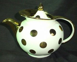 Vintage Hall China Windshield Gold Dot Teapot Mid Century Modern 5