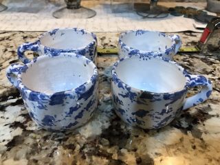 4 Bybee Pottery Blue Sponge Coffee Mugs Kentucky 2.  5 H 3.  5 D