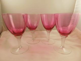 4 Vintage George Borgfeldt Cranberry Glass Lisa Twist Stem Water Goblets