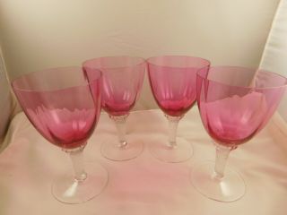 4 Vintage George Borgfeldt Cranberry Glass Lisa Twist Stem Water Goblets 2