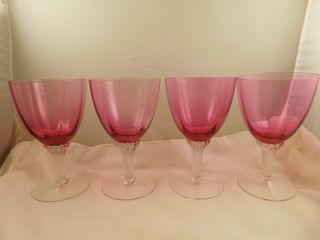 4 Vintage George Borgfeldt Cranberry Glass Lisa Twist Stem Water Goblets 3