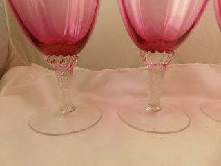 4 Vintage George Borgfeldt Cranberry Glass Lisa Twist Stem Water Goblets 4