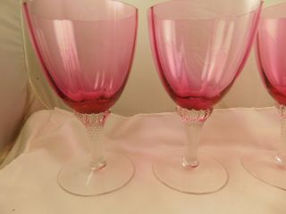4 Vintage George Borgfeldt Cranberry Glass Lisa Twist Stem Water Goblets 5