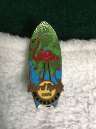 Hard Rock Cafe Pin Orlando Surfboard W Pink Flamingo Standing In Palm Trees