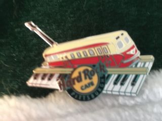 Hard Rock Cafe Pin Pittsburgh Red Trolley Car On Keyboard Tracks Guitar