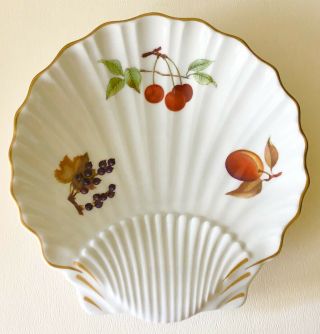 Vintage Royal Worcester Evesham Fruit Gold Porcelain Shell Shaped 9 " Dish Bowl