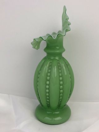 Vintage Fenton Green Overlay Beaded Melon Jack In The Pulpit Vase 2