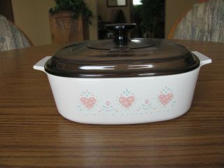 Vintage Corning Ware Forever Yours 2 Liter Casserole Dish W/ Amber Lid
