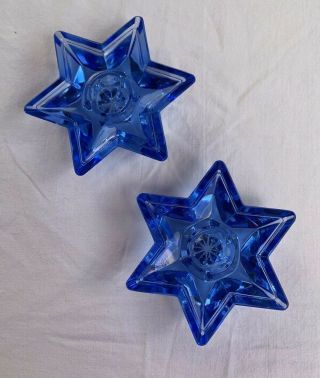 Vintage Ice Blue Star Candlesticks Czech Candle Holders Handmade Collectible
