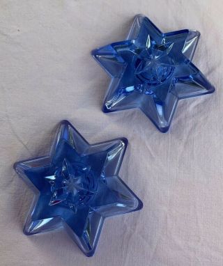Vintage Ice Blue Star Candlesticks Czech Candle Holders Handmade Collectible 2