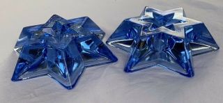 Vintage Ice Blue Star Candlesticks Czech Candle Holders Handmade Collectible 3