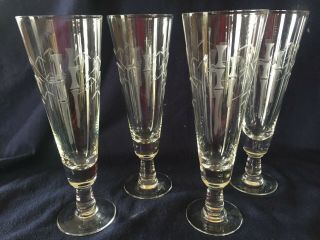 8 Etched Crystal NORITAKE/ SASAKI BAMBOO DESIGN PILSNER GLASSES 8 3/4 