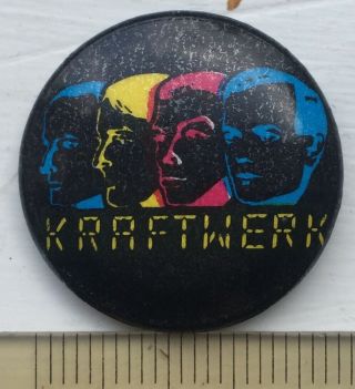 Vtg Kraftwerk 25mm Pin Badge Synth Electronic Pop 1980s Man Machine