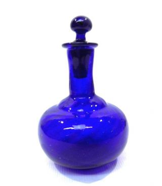Vintage Hand - Blown Cobalt Blue Glass Perfume Bottle With Stopper