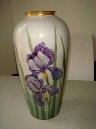 Antique Porcelain Art Nouveau Vase Iris Flowers 1913 Rare