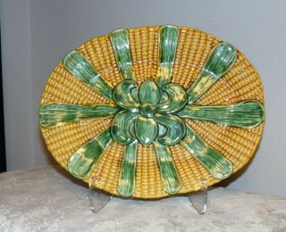 Vintage bread tray Made in Portugal Corn on the cob and husk Majolica 3