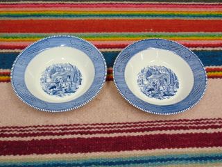 2 Vintage Royal China Currier And Ives 9 " Vegetable Serving Bowls Maple Sugaring